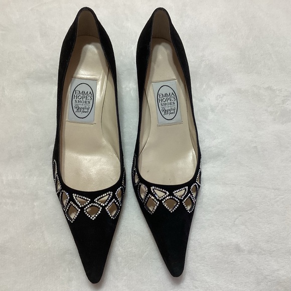 Emma Hope Shoes - Emma Hope Cut-Out Design Rhinestone Kitten Heel Black US 8 (EU 38) Made in Italy